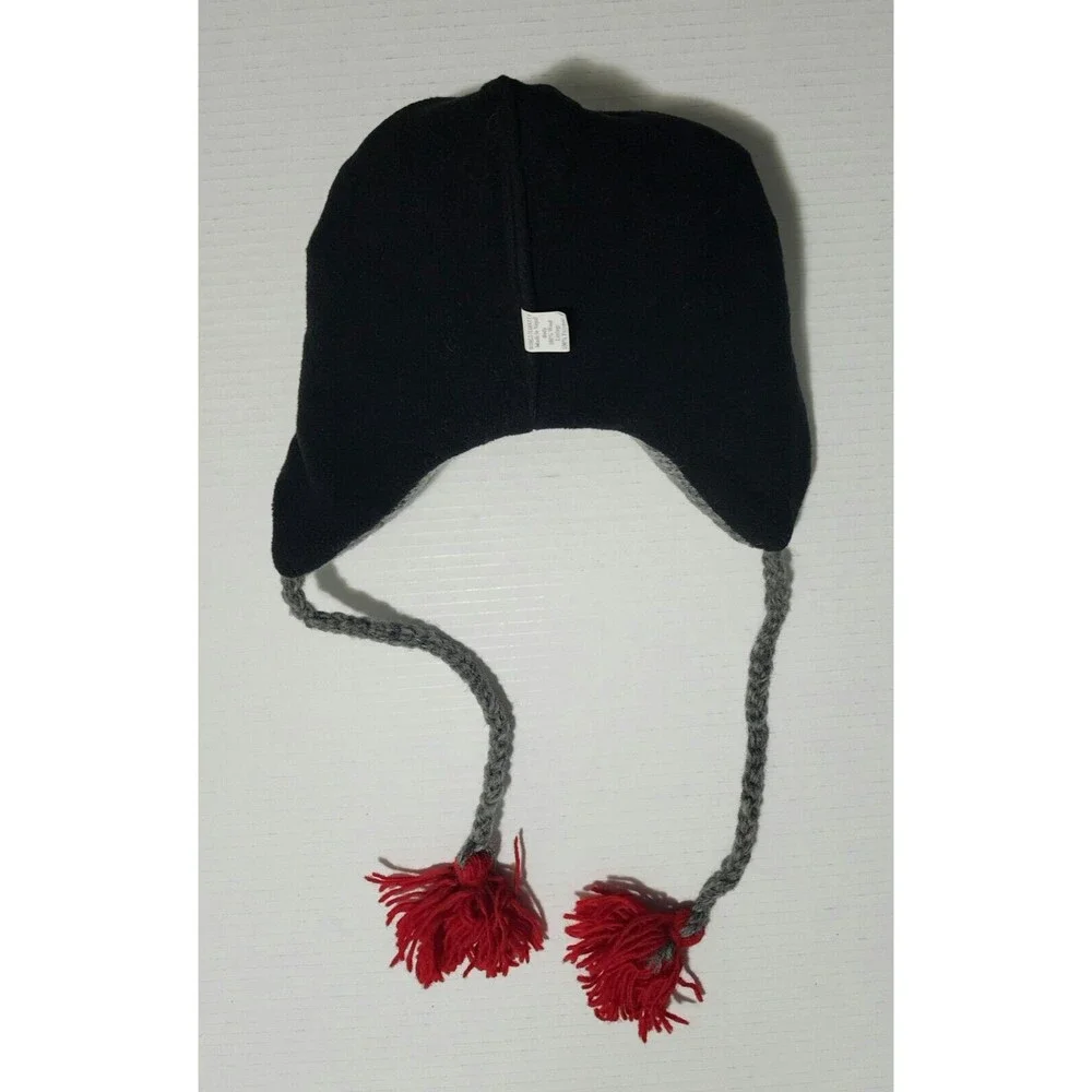 NWT World Market Kids Wool Monkey Hat Gray Red Black White Tassel Lined Earflap